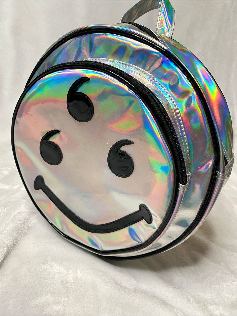 666 Holographic Smiley PVC Cyber Rave Grunge Backpack RARE - Picture 14 of 16